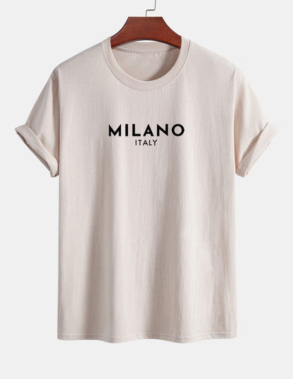 Regulär geschnittenes Milano Italien Druck Baumwoll-T-Shirt