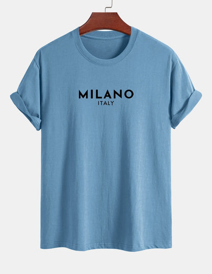 Regulär geschnittenes Milano Italien Druck Baumwoll-T-Shirt