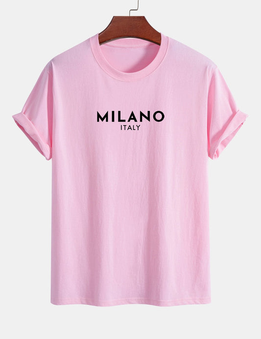 Regulär geschnittenes Milano Italien Druck Baumwoll-T-Shirt