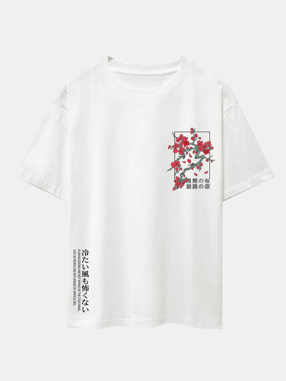 Kirschblüten Slogan Druck Drop Shoulder Oversize T-Shirt