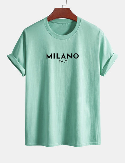 Regulär geschnittenes Milano Italien Druck Baumwoll-T-Shirt