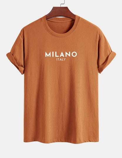Regulär geschnittenes Milano Italien Druck Baumwoll-T-Shirt