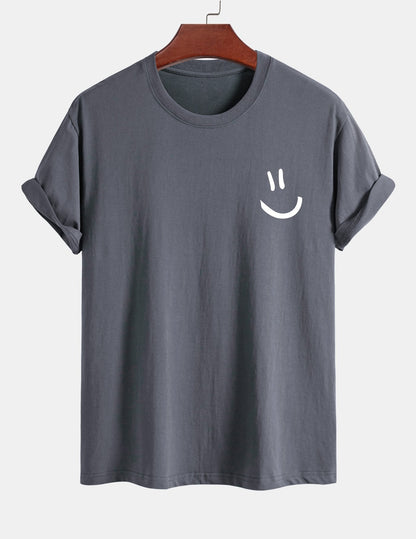 Regulär geschnittenes T-Shirt mit Smiley-Gesichtdruck aus Baumwolle