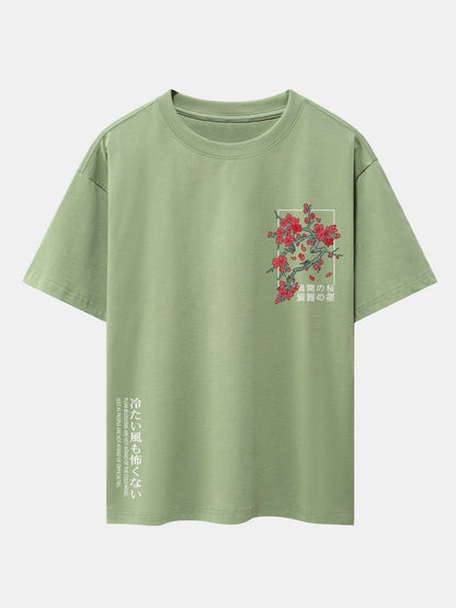 Kirschblüten Slogan Druck Drop Shoulder Oversize T-Shirt