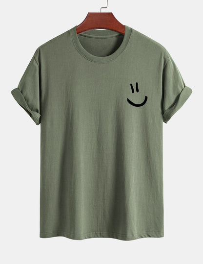 Regulär geschnittenes T-Shirt mit Smiley-Gesichtdruck aus Baumwolle