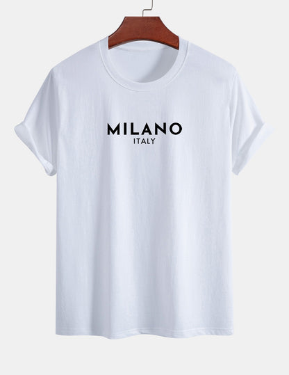 Regulär geschnittenes Milano Italien Druck Baumwoll-T-Shirt