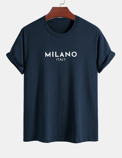 Regulär geschnittenes Milano Italien Druck Baumwoll-T-Shirt
