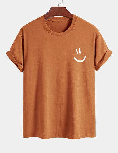 Regulär geschnittenes T-Shirt mit Smiley-Gesichtdruck aus Baumwolle