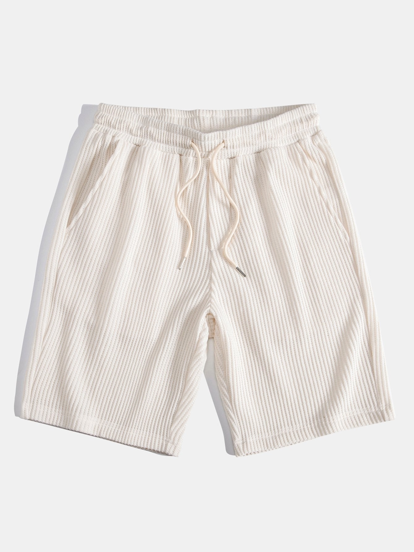Kontrast Waffle T-Shirt mit Tasche & Drawstring Strick Waffle Shorts