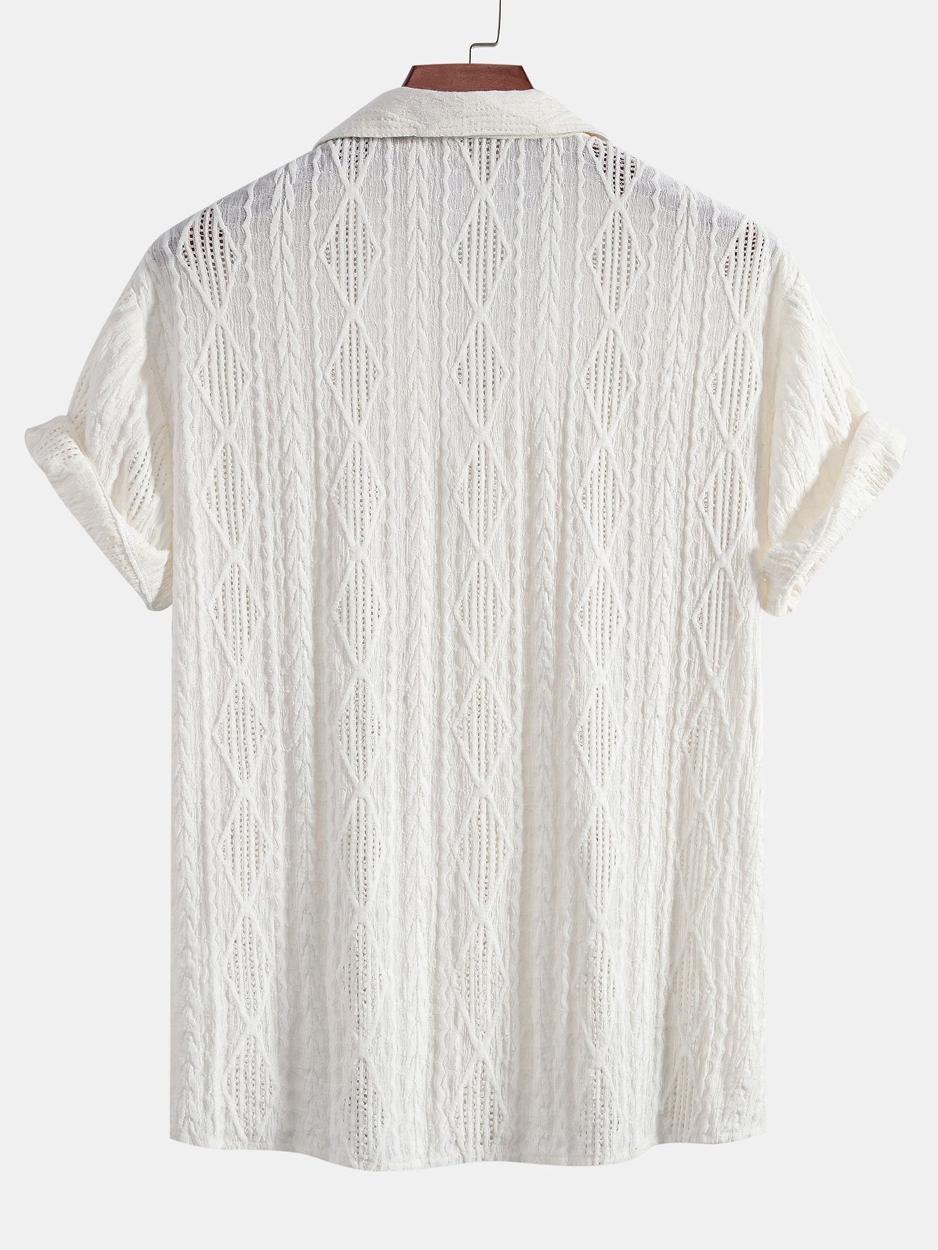 Geometrisches Jacquard-Ösen-Cuban-Shirt & Crinkle-texturierte 5"-Shorts mit Kordelzug