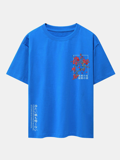 Kirschblüten Slogan Druck Drop Shoulder Oversize T-Shirt