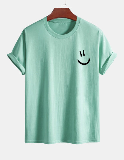 Regulär geschnittenes T-Shirt mit Smiley-Gesichtdruck aus Baumwolle