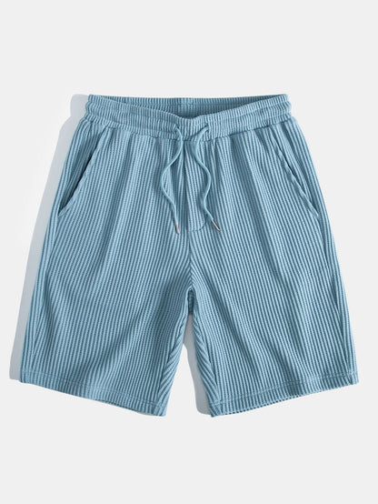 Waffel Johnny Kragen Polo mit Tasche & Kordelzug gestrickte Waffel Shorts