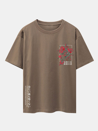 Kirschblüten Slogan Druck Drop Shoulder Oversize T-Shirt