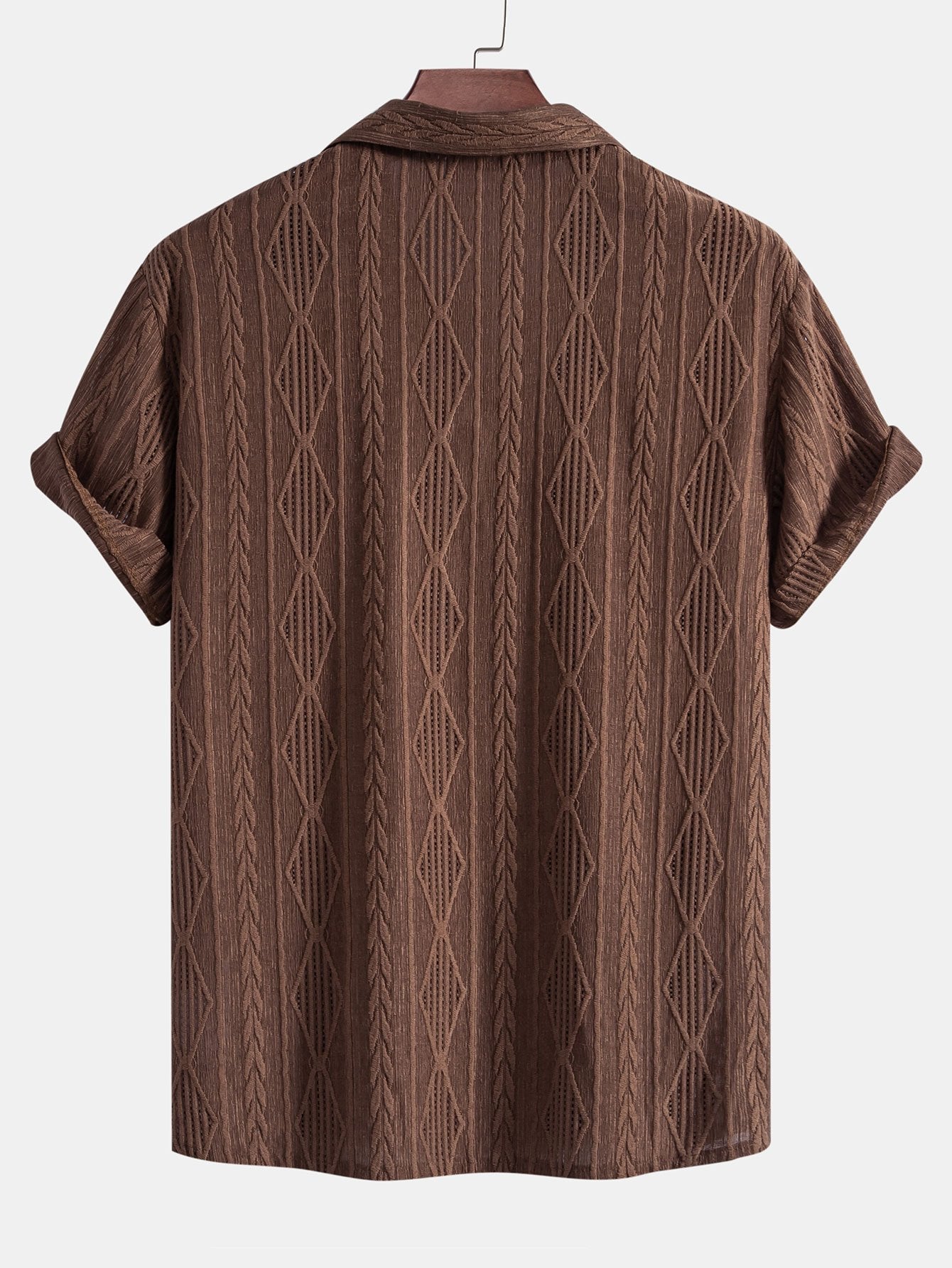 Geometrisches Jacquard-Ösen-Cuban-Shirt & Crinkle-texturierte 5"-Shorts mit Kordelzug