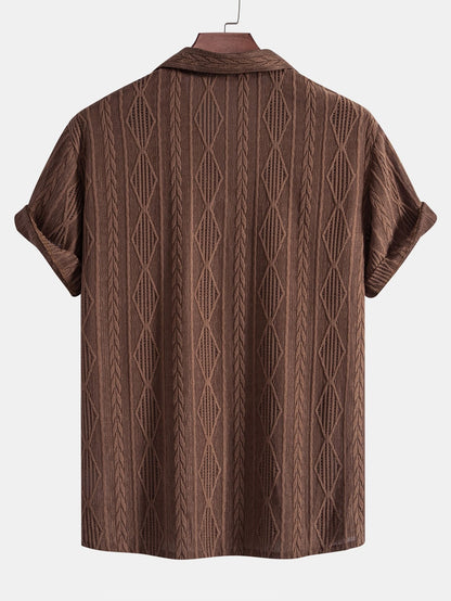 Geometrisches Jacquard-Ösen-Cuban-Shirt & Crinkle-texturierte 5"-Shorts mit Kordelzug
