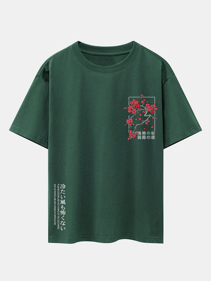 Kirschblüten Slogan Druck Drop Shoulder Oversize T-Shirt