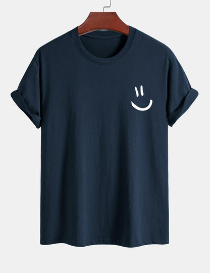 Regulär geschnittenes T-Shirt mit Smiley-Gesichtdruck aus Baumwolle