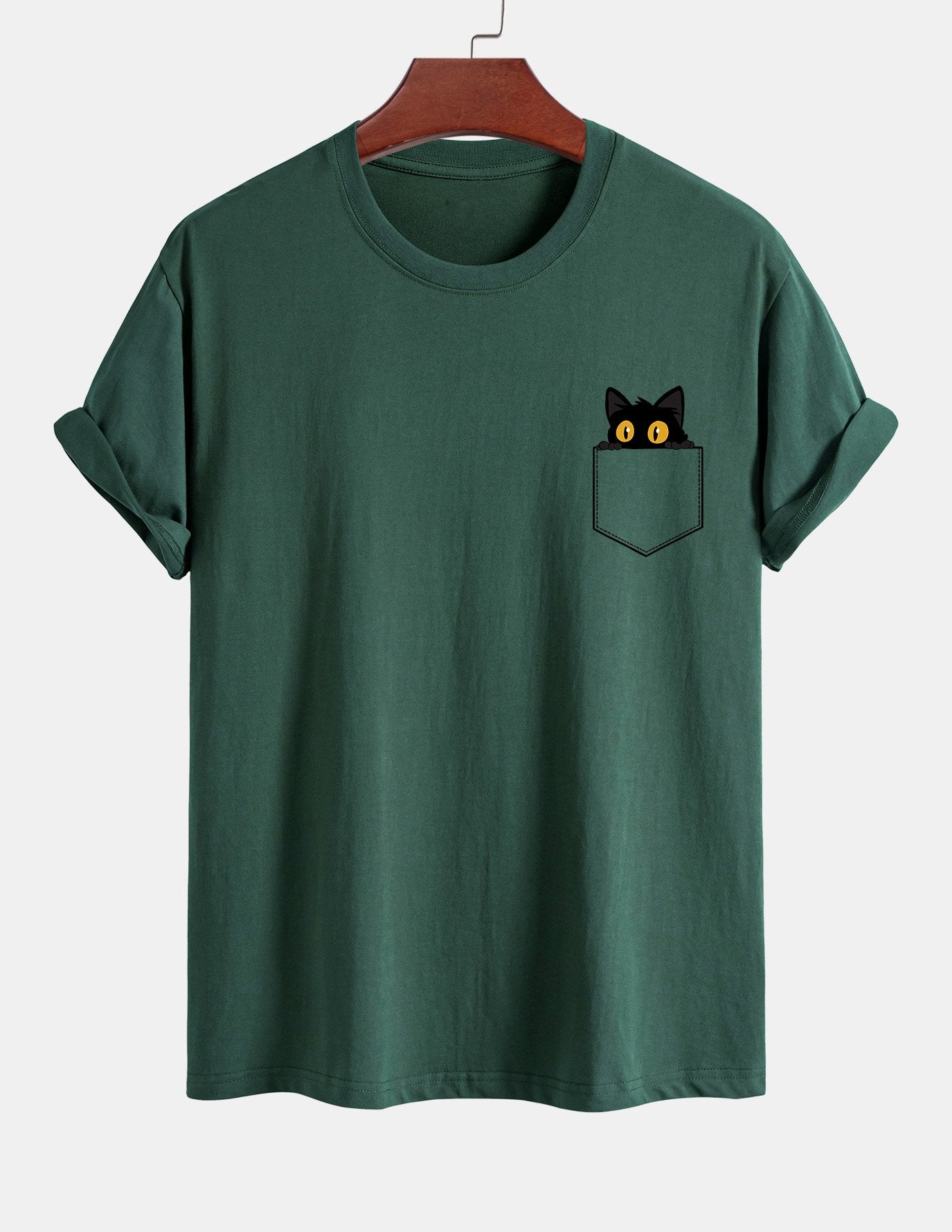 Regulär geschnittenes T-Shirt mit schwarzer Katzenmotivtasche