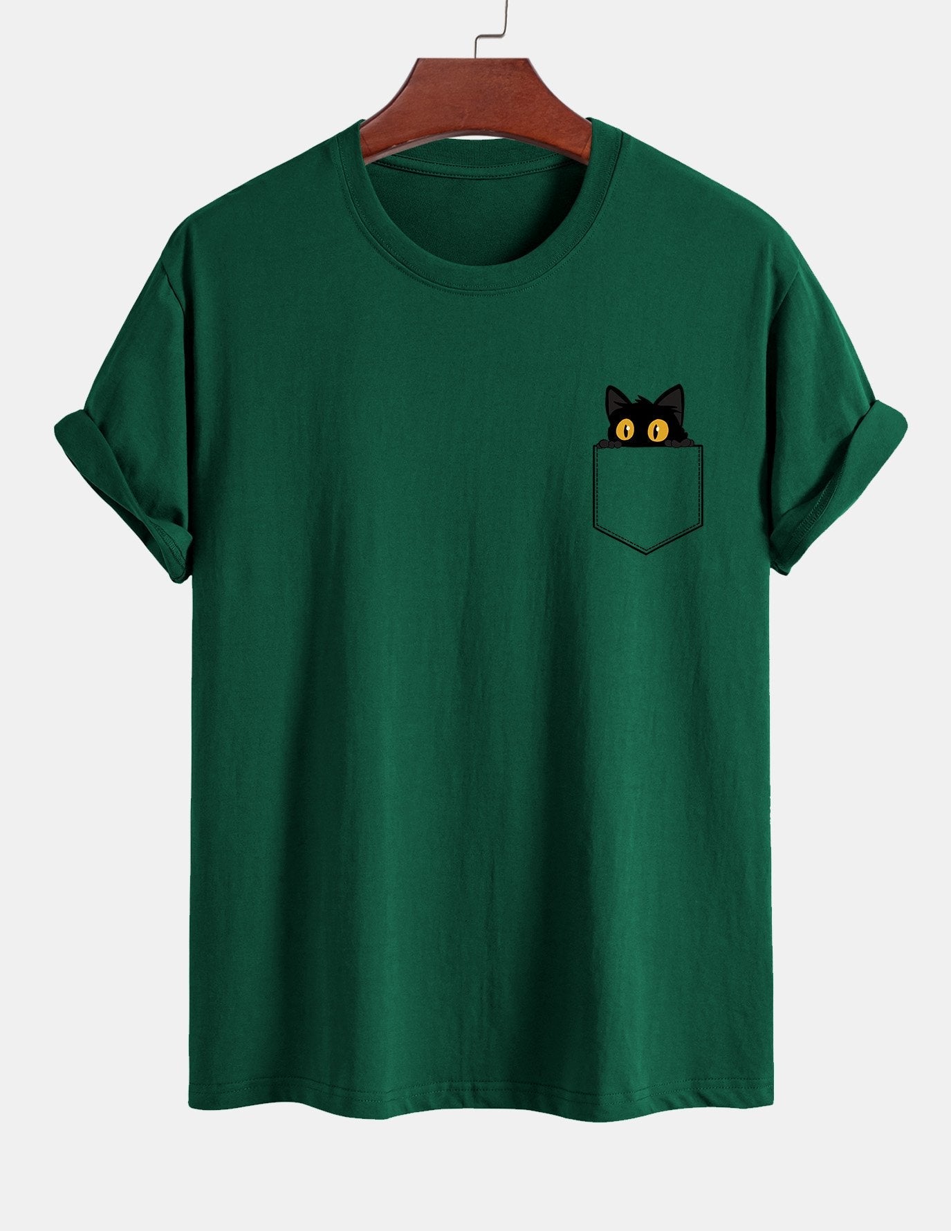 Regulär geschnittenes T-Shirt mit schwarzer Katzenmotivtasche