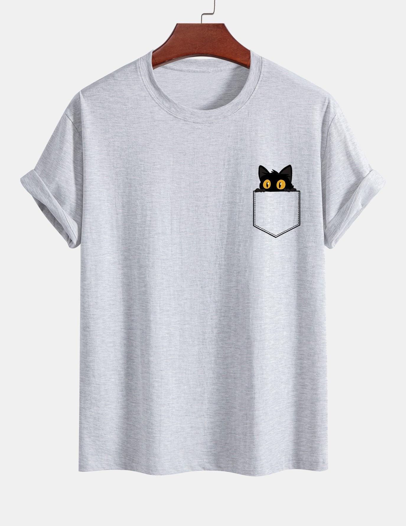 Regulär geschnittenes T-Shirt mit schwarzer Katzenmotivtasche