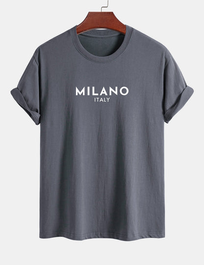 Regulär geschnittenes Milano Italien Druck Baumwoll-T-Shirt