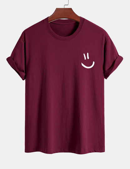 Regulär geschnittenes T-Shirt mit Smiley-Gesichtdruck aus Baumwolle
