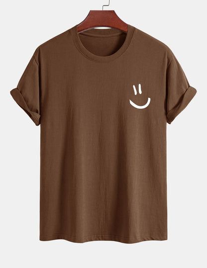 Regulär geschnittenes T-Shirt mit Smiley-Gesichtdruck aus Baumwolle