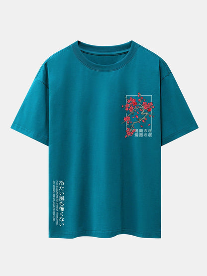 Kirschblüten Slogan Druck Drop Shoulder Oversize T-Shirt