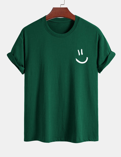 Regulär geschnittenes T-Shirt mit Smiley-Gesichtdruck aus Baumwolle