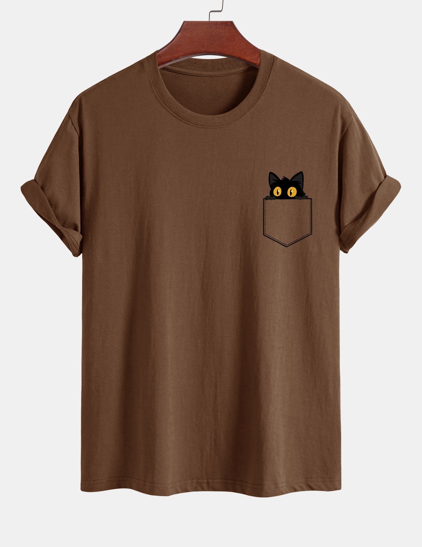 Regulär geschnittenes T-Shirt mit schwarzer Katzenmotivtasche