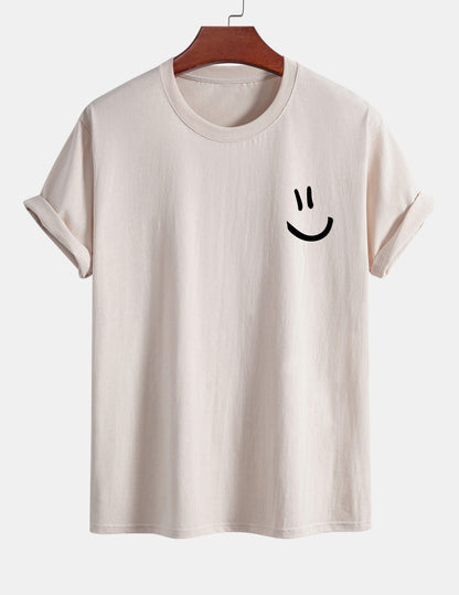 Regulär geschnittenes T-Shirt mit Smiley-Gesichtdruck aus Baumwolle