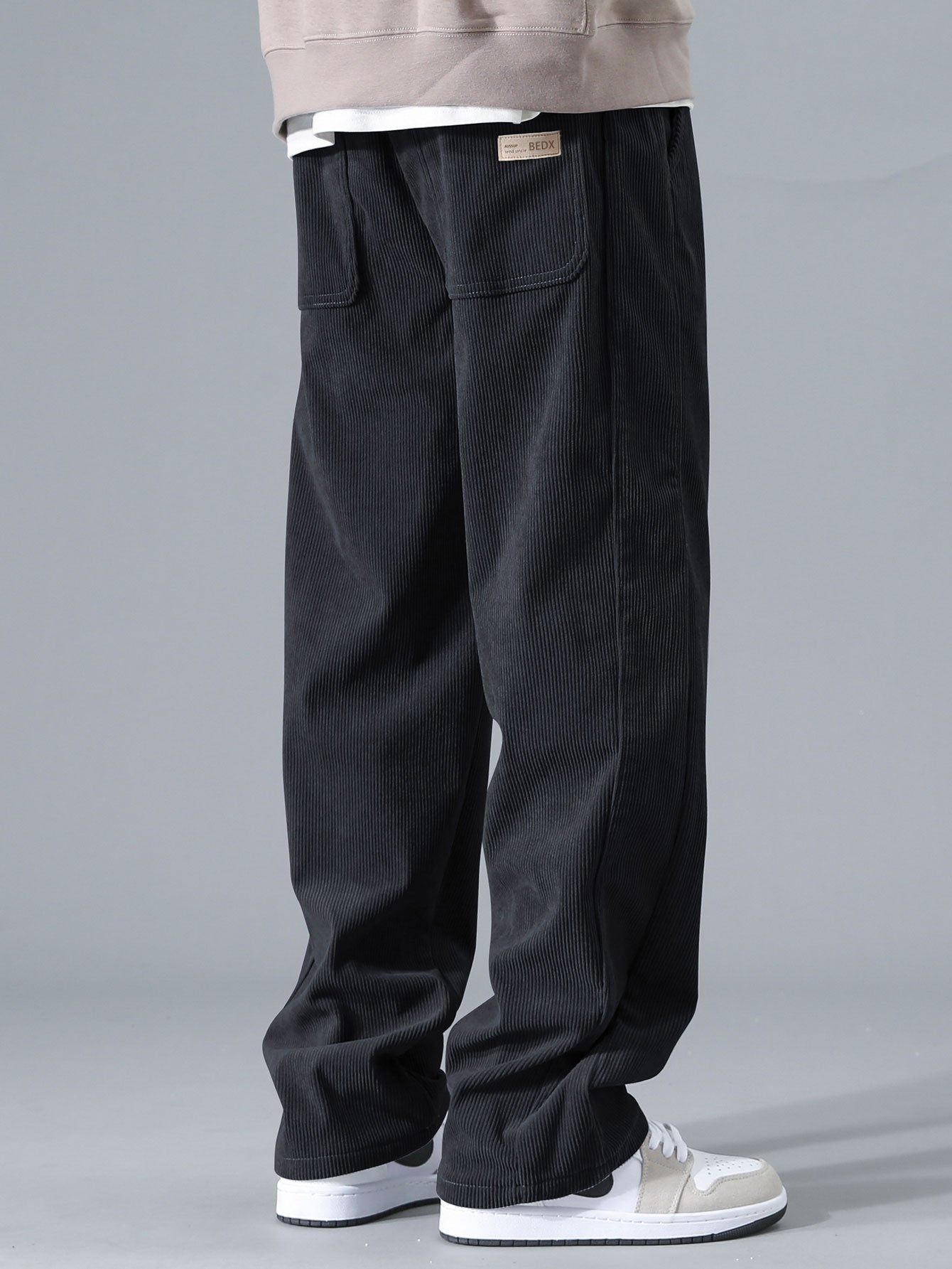 Quarter Zip Corduroy Raglan Ärmel Sweatshirt & Gerade Bein Corduroy Hose