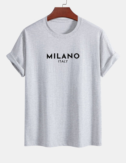 Regulär geschnittenes Milano Italien Druck Baumwoll-T-Shirt