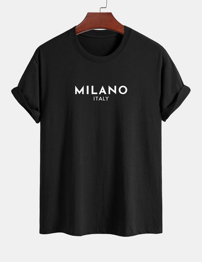 Regulär geschnittenes Milano Italien Druck Baumwoll-T-Shirt