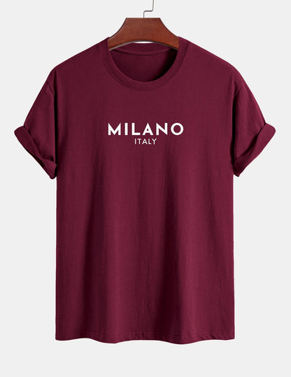 Regulär geschnittenes Milano Italien Druck Baumwoll-T-Shirt