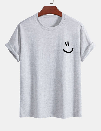 Regulär geschnittenes T-Shirt mit Smiley-Gesichtdruck aus Baumwolle