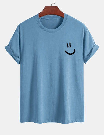 Regulär geschnittenes T-Shirt mit Smiley-Gesichtdruck aus Baumwolle