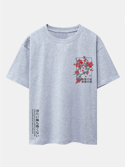 Kirschblüten Slogan Druck Drop Shoulder Oversize T-Shirt