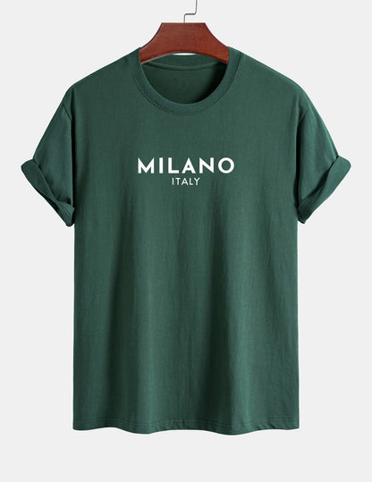 Regulär geschnittenes Milano Italien Druck Baumwoll-T-Shirt