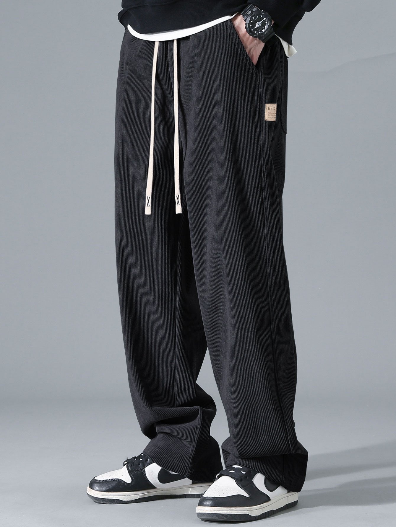 Quarter Zip Corduroy Raglan Ärmel Sweatshirt & Gerade Bein Corduroy Hose