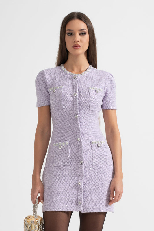 Sania - Texturiertes Minimodekleid mit Fronttaschen - Lila