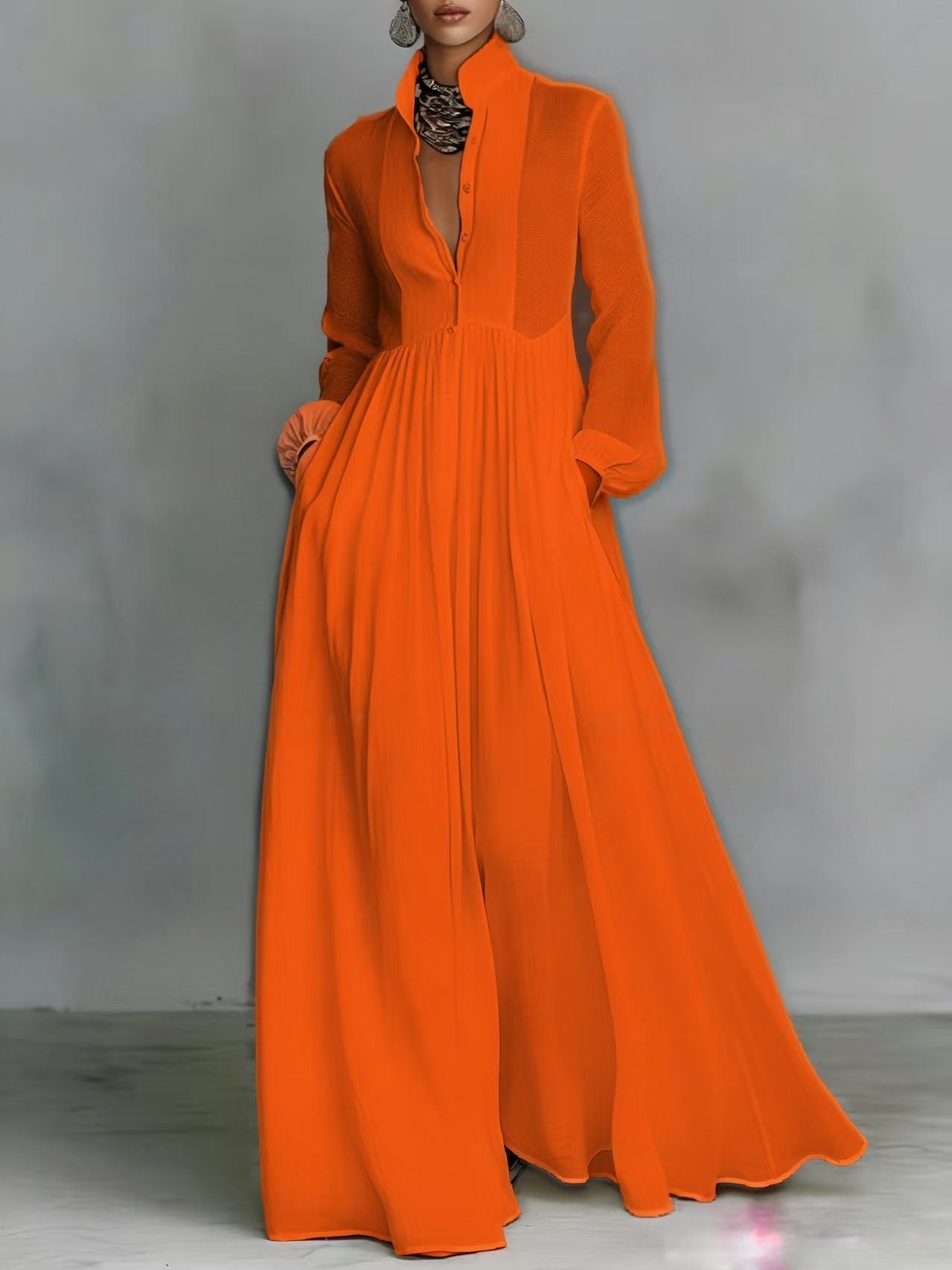 Aurelia™ – Fließendes Maxi-Hemdkleid in Leinen-Textur