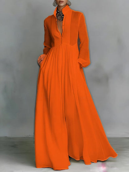 Aurelia™ – Fließendes Maxi-Hemdkleid in Leinen-Textur
