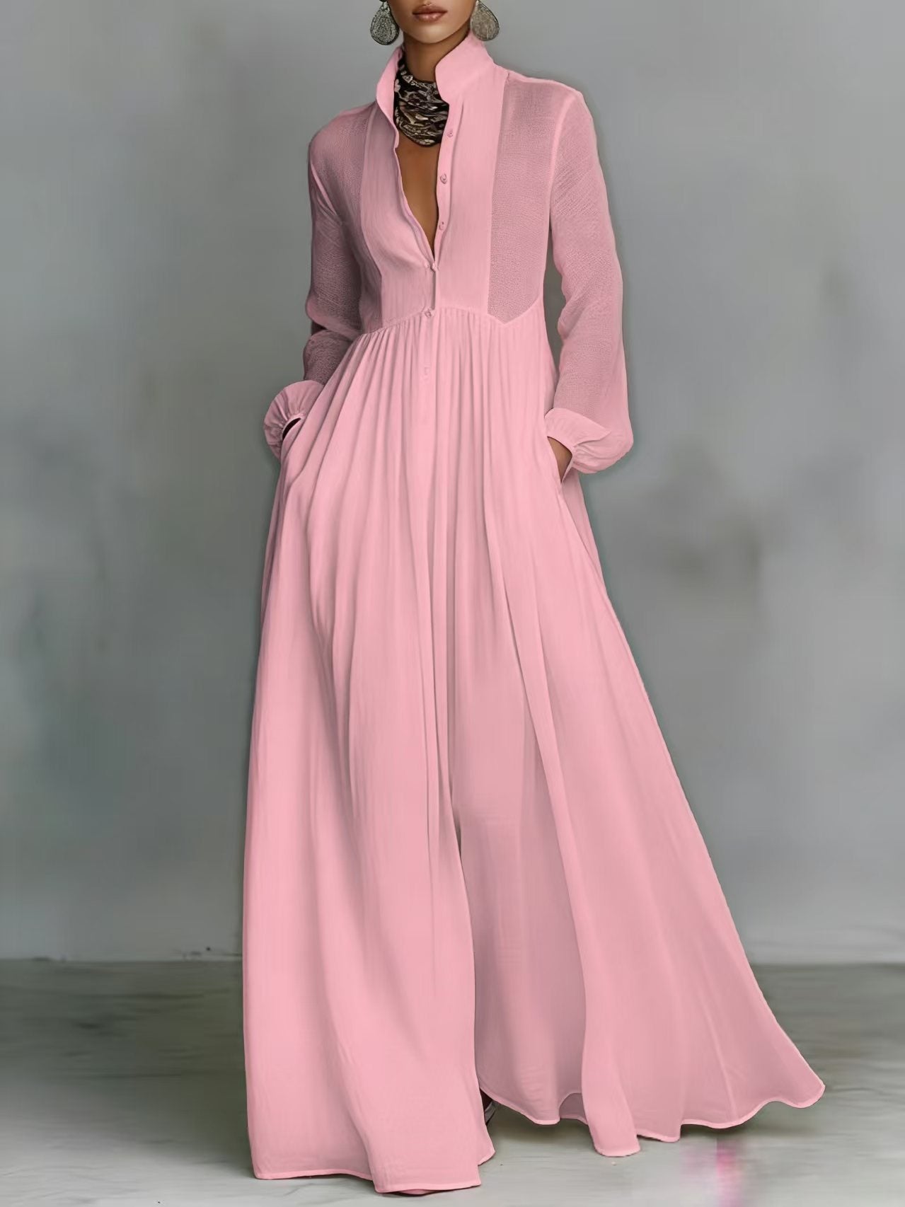 Aurelia™ – Fließendes Maxi-Hemdkleid in Leinen-Textur