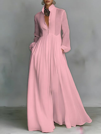 Aurelia™ – Fließendes Maxi-Hemdkleid in Leinen-Textur