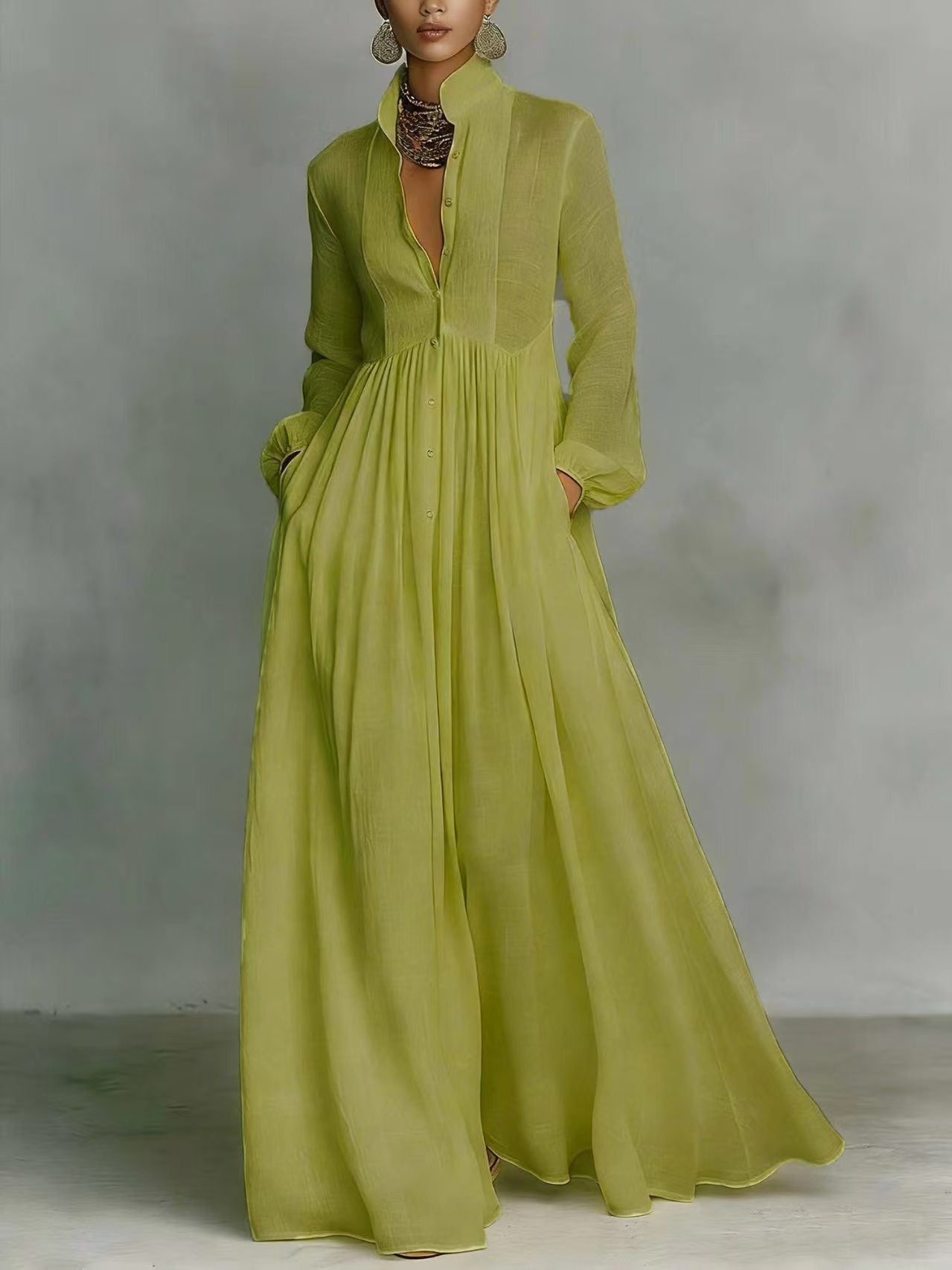 Aurelia™ – Fließendes Maxi-Hemdkleid in Leinen-Textur