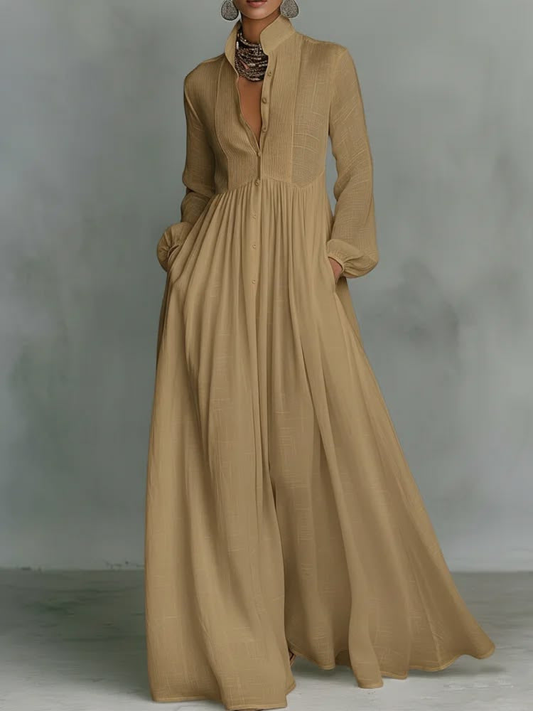 Aurelia™ – Fließendes Maxi-Hemdkleid in Leinen-Textur