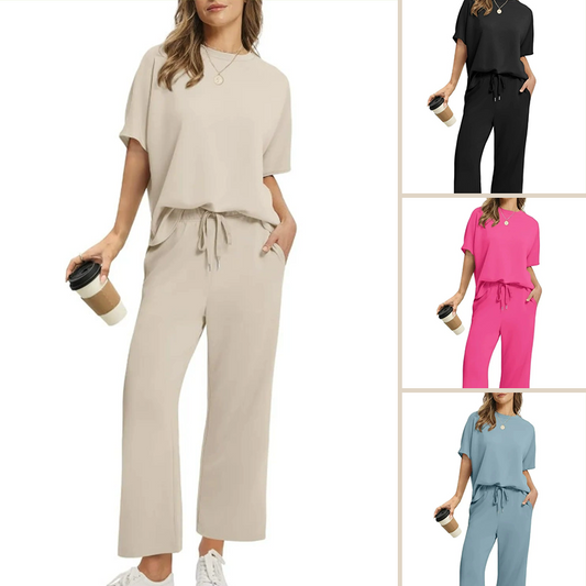👚 60% RABATT! 👖 Lässiges Damen-Set Oberteil & Hose – Weicher Stoff, Bequemer Schnitt & Alltagstauglich ✨