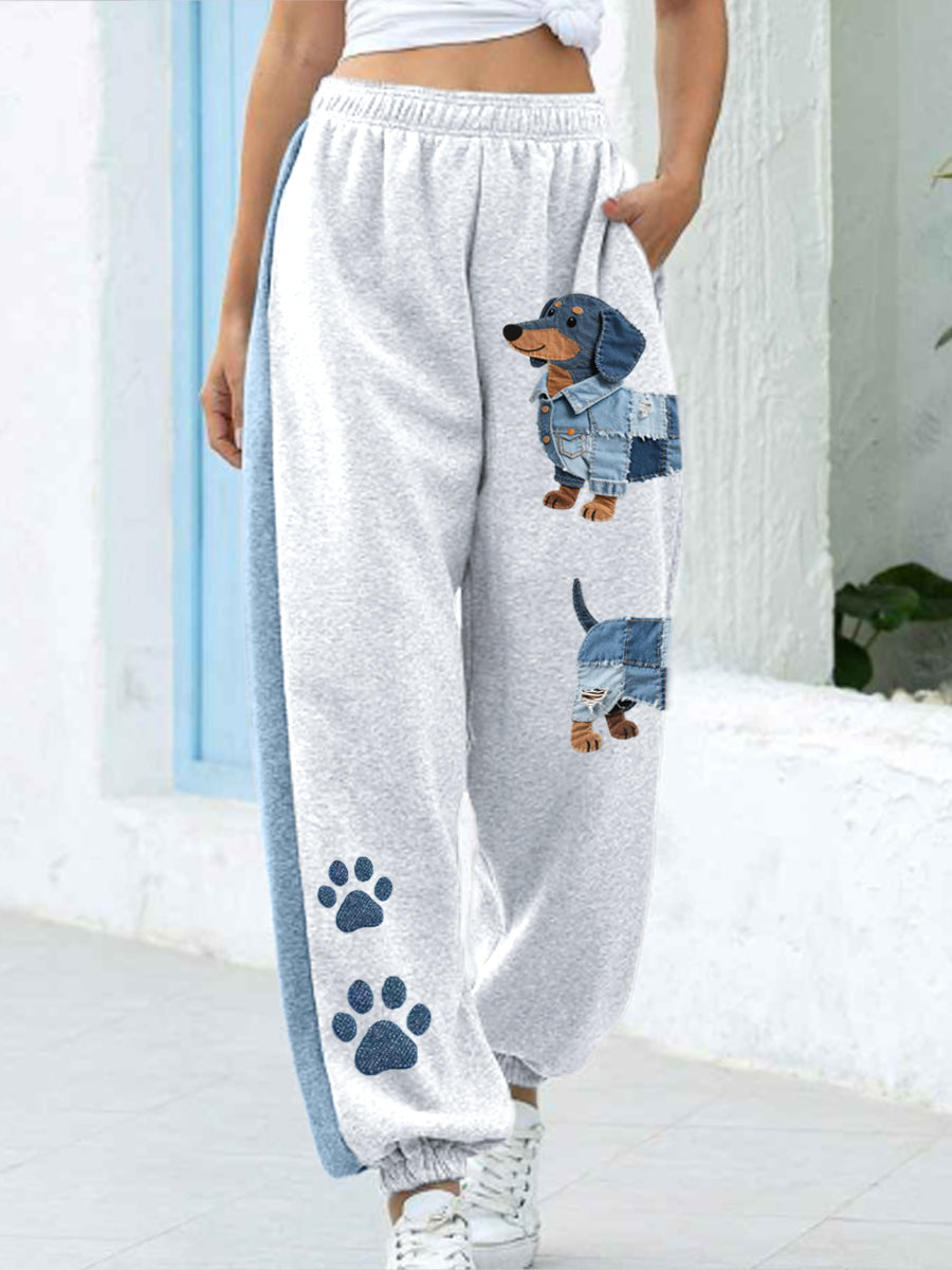 Canela - Jeans für Damen mit Patchwork und Dackelmuster